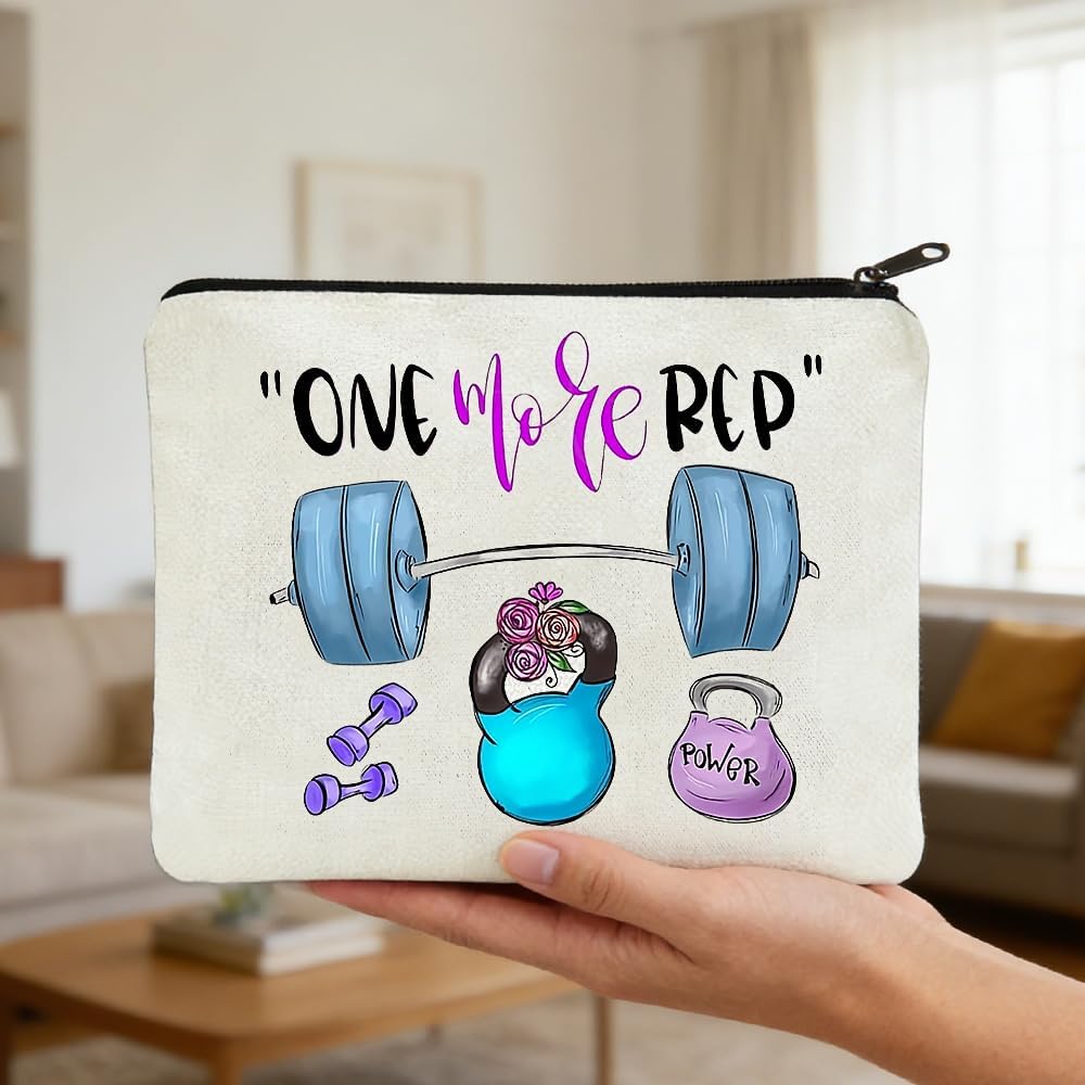 Workout Gym Exercise Makeup Pouches Gifts for Women Men Inspirational Birthday Gifts for Friend Sister One More Rep Makeup Travel Bag Weightlifting Trainer Travel Toiletry Pouch