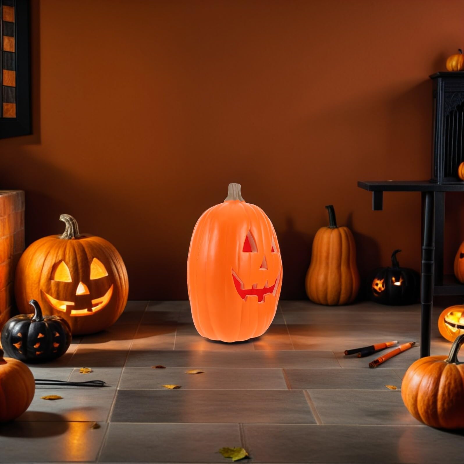 LED Halloween Kürbis Laterne Leuchtende Deko für Innen Außen Tisch Party Herbstdeko Halloween Kürbis Beleuchtung für Garten und Fenster