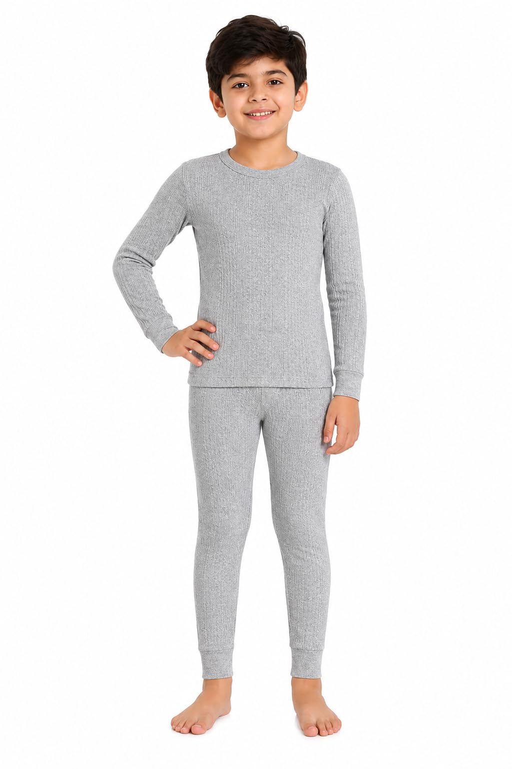 UCARE Round Neck Winter Thermal Set of Top Trouser for Kids/Thermal for Boys and Girls/Kids Thermal (Light Grey, 5-6 Years)