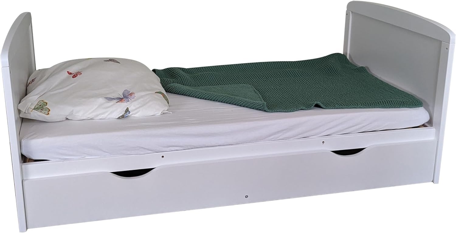 Kids Collective lettino per bambini 70x140 cm con cassetto, regolabile in altezza con sbarre rimovibili, con materasso | altre dimensioni: 70x140 cm, 60x120 cm | dalla nascita fino a 6 anni | bianco