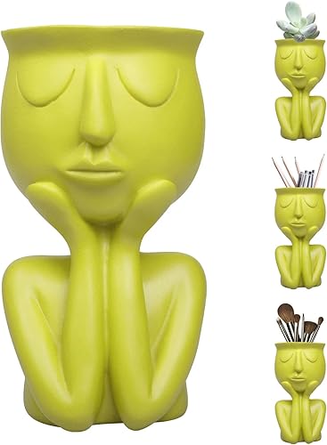WAONIQ Macetas de cara, maceta de cabeza, macetas de cabeza de resina, macetas para suculentas, soporte para lápices de flores, macetas de