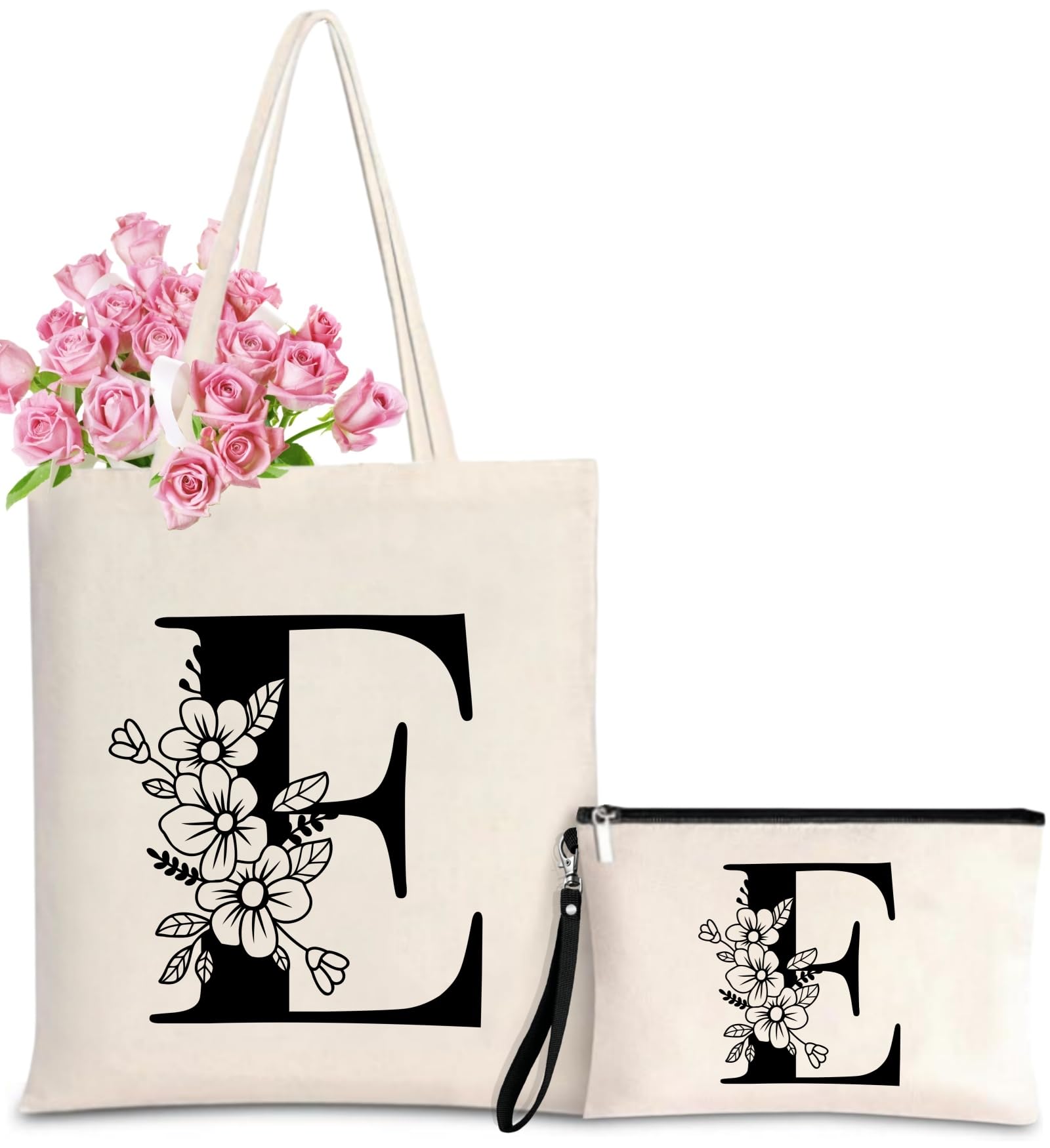 Nioobager Personalized Initial Tote Bag for Women - Monogrammed Bags with Makeup Gift Bag for Wedding, Birthday, Teacher