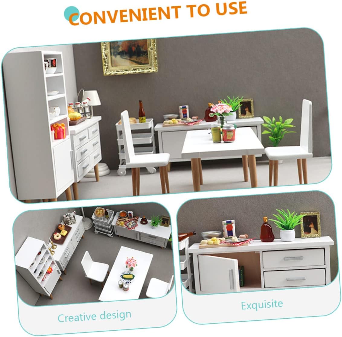 Milisten Scale Miniature Wooden Furniture for Dollhouse White Desktop Mini Decor Smooth Surface Craft Accessories for Creative Play and Decoration