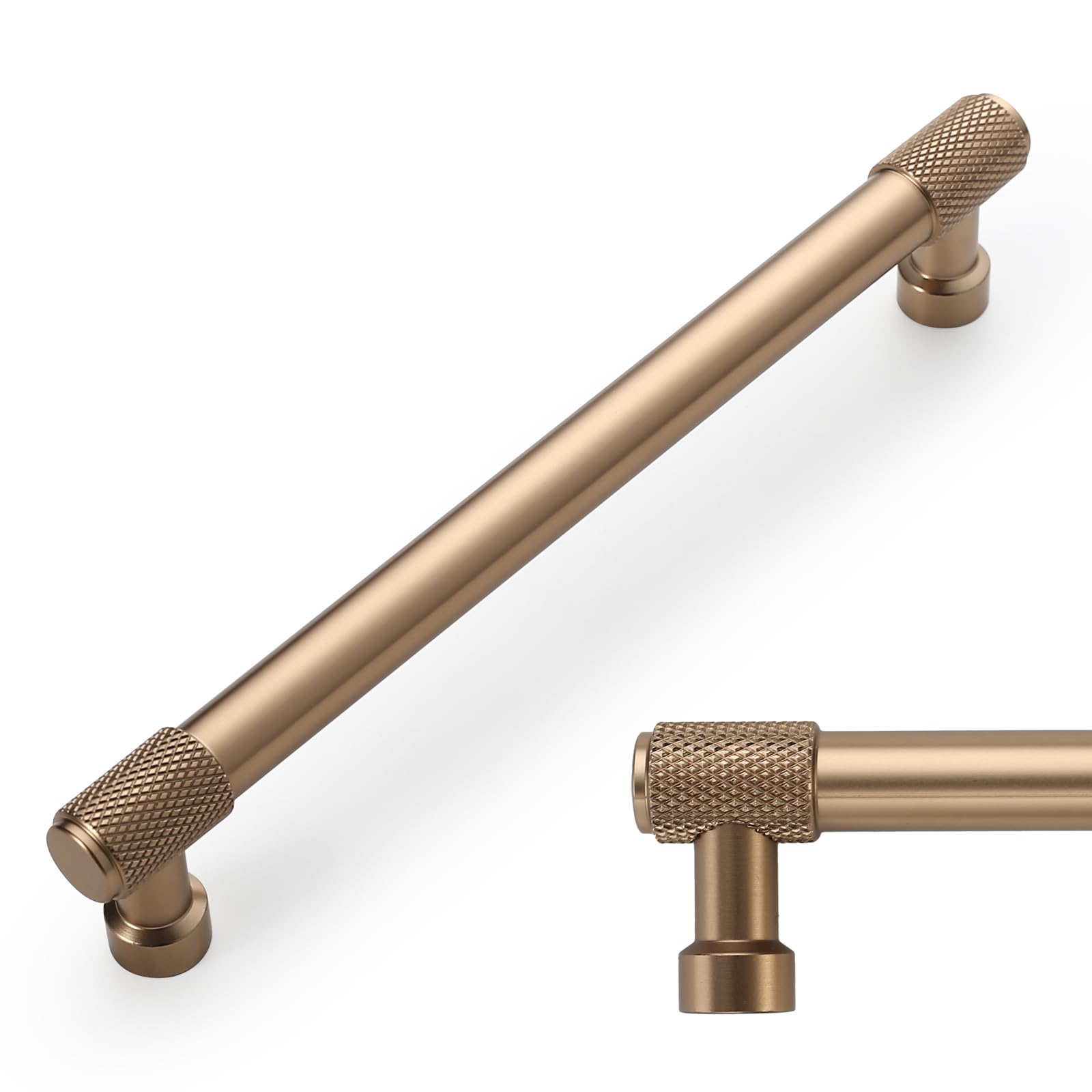 Amerdeco 10 Pack Champagne Bronze Knurled Cabinet Pulls 6.3 Inch(160mm) Hole Center Kitchen Cabinet Handles Drawer Pulls Cabinet Hardware ZH0034