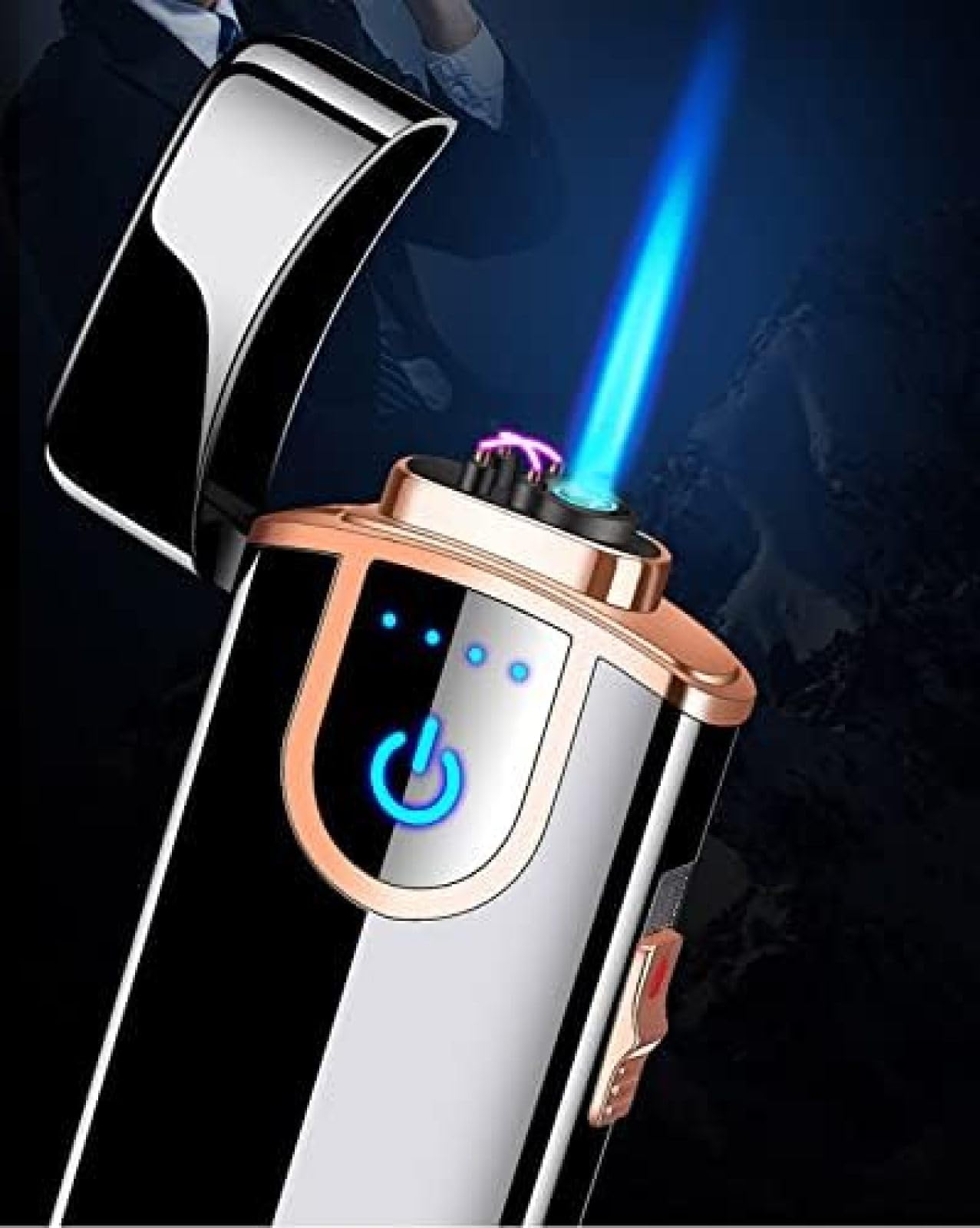 Briquet Électrique, Rechargeable Au Butane, Coupe-Vent, Plasma, Portable, Rechargeable par USB avec Affichage LED, Briquet 2 en 1 pour Feu, Barbecue,Argent,bonny369