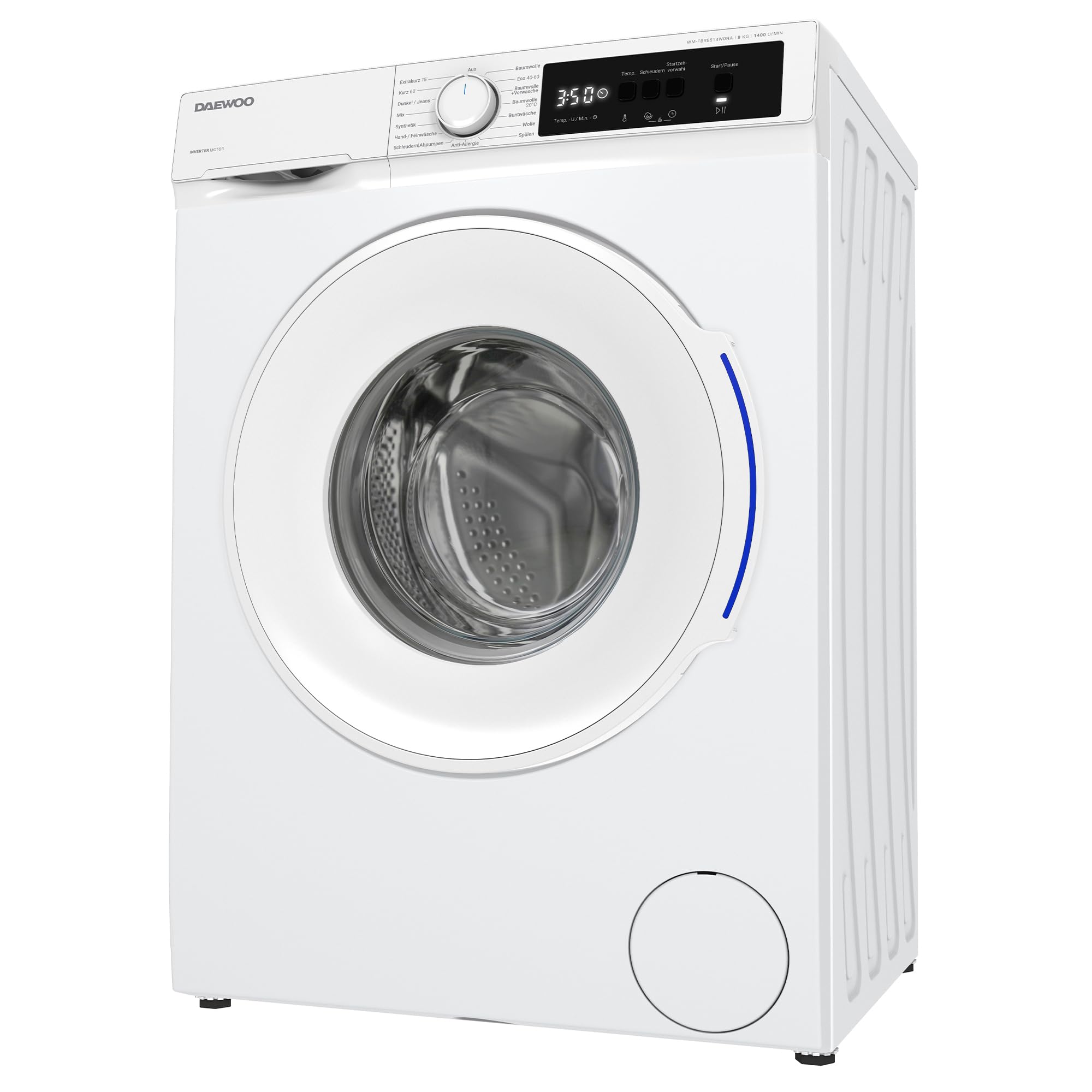 Daewoo WM-FBR8514W0NA-DE Waschmaschine Frontlader, A, 8kg, 1400 U/min., 15 Programme mit Kurzprogramm, AquaStop, Weiß (8 kg)