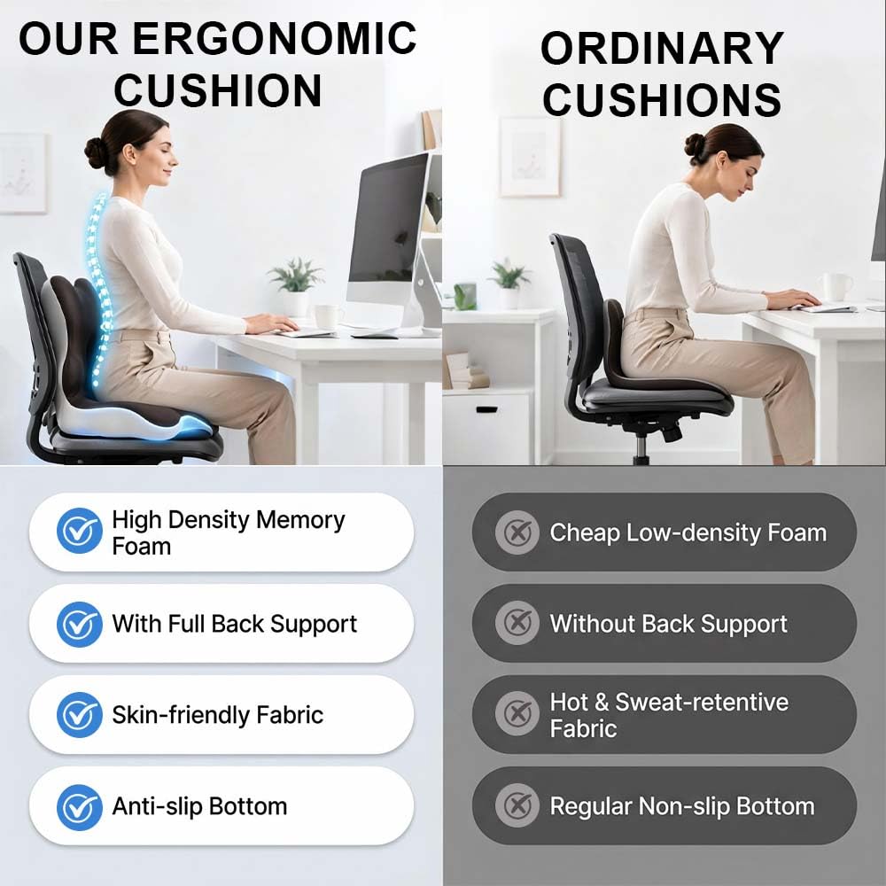 Cuscino in memory foam con supporto per la schiena, cuscino per coccige per dolore al coccige, sciatica, coccige, supporto lombare e lombare, per ufficio, auto, sedie da gioco e sala da pranzo