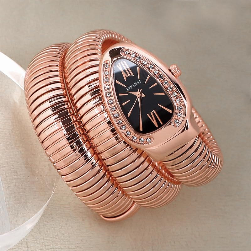 Image of Ladies Snake Bracelet Fashion Watch - Creative Quartz Design, Personality Oval Dial, 50m Waterproof