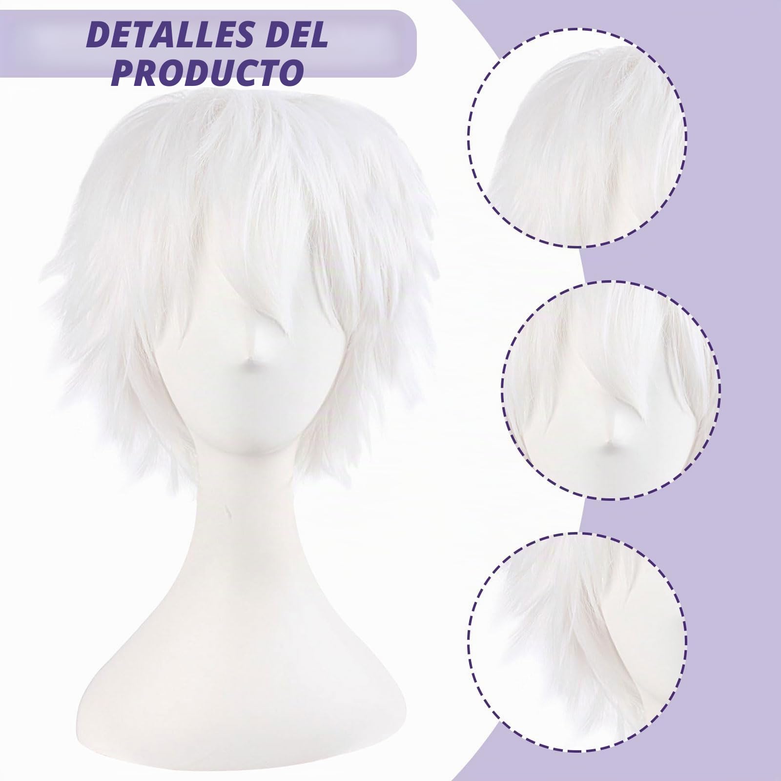 Gojo - Peluca hombre con peluca blanca, longitud aproximada de 30 cm, diseñada para los fans del cosplay
