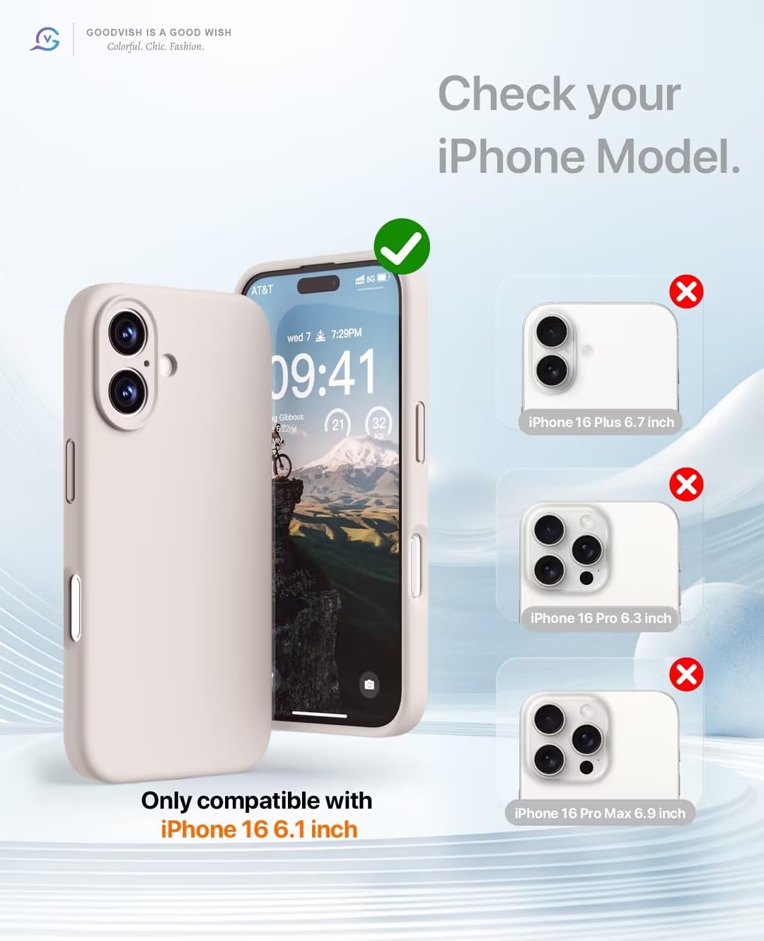 GOODVISH 3 in 1 Silicone Cover per iPhone 16 6.1", Custodia con 2 Pellicola Vetro Temperato [Protezione Fotocamera] 360° Protezione Anticaduta Case per Cellulare Antiurto Resistente, Grigio Pietra