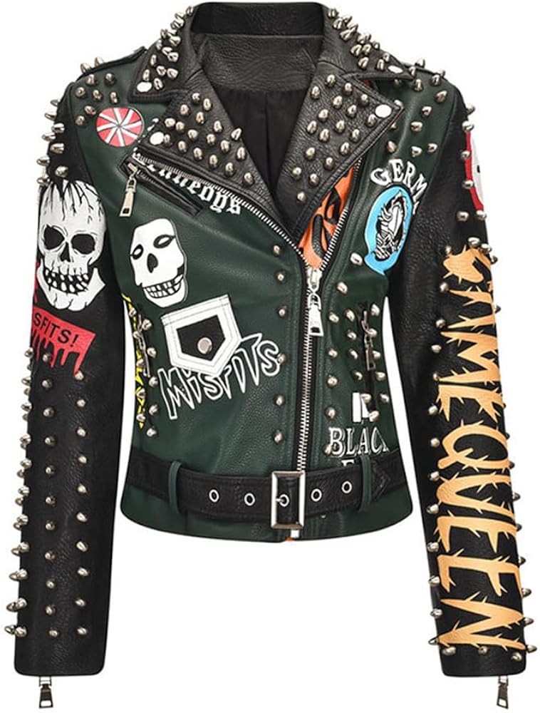 Amazon.com: Alloaone Women Spring Rivet Death Patch Fuax Leather