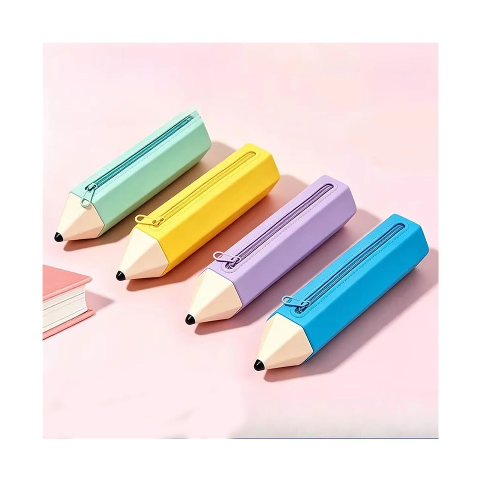 Astuccio a forma di matita for la scuola | Silicone, creativo, grande capacità, studente primario, organizer for cancelleria(Green)