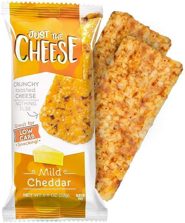 Just the Cheese Bars, Crunchy Baked Low Carb Snack Bars. 100% Natural Cheese. High Protein and Gluten Free (Mild Cheddar, 12 Two-Bar Packs)