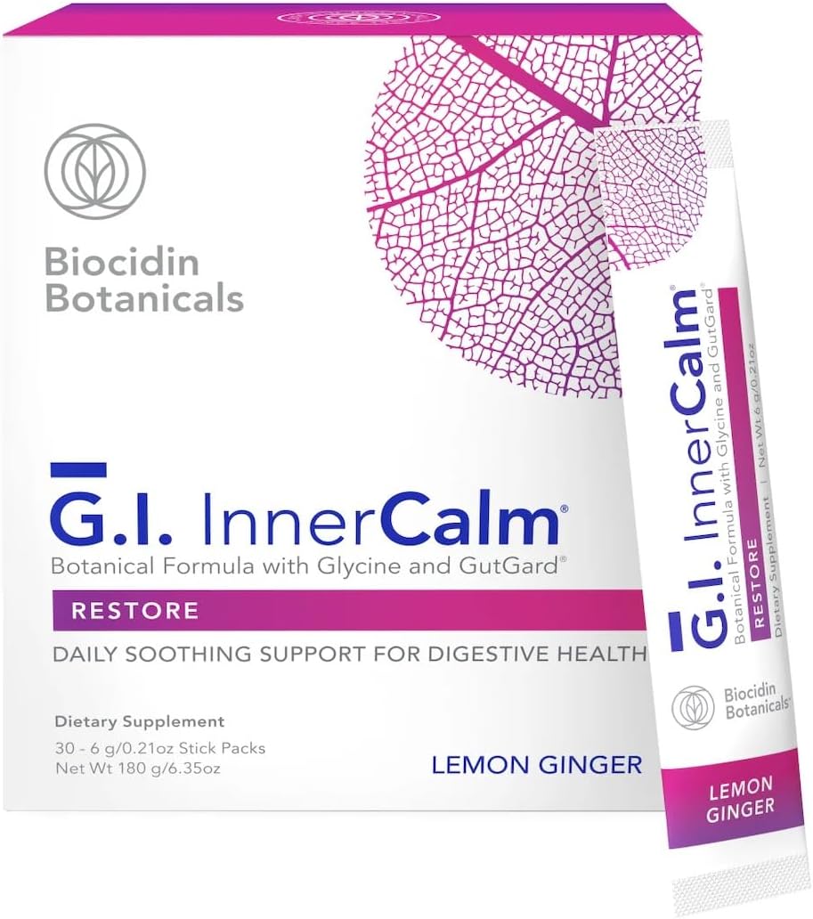 Biocidin GI InnerCalm Gut Health Drink Mix - Supports Leaky Gut Repair & GI Detox - Mood & Sleep Support - Digestive Comfort - Glycine, DGL & Zinc Carnosine - May Help with Bloating (30 Stick Packs)