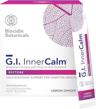 Biocidin GI InnerCalm Gut Health Drink Mix - Supports Leaky Gut Repair & GI Detox - Mood & Sleep Support - Digestive Comfort - Glycine, DGL & Zinc Carnosine - May Help with Bloating 30 Stick Packs