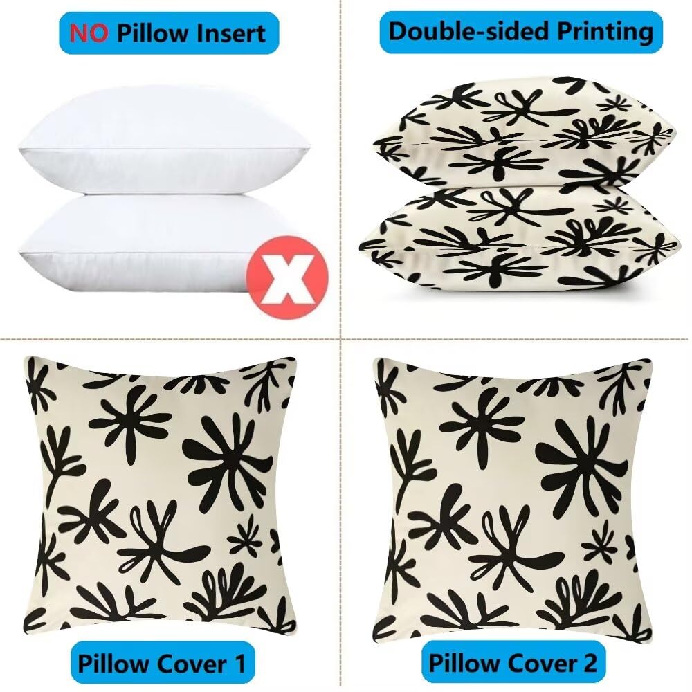 Federe Cuscini Divano 60x60 cm Federe Morbido Copricuscini Beige Nero in Velluto, 2 Pezzi Copri Cuscini per Divano Moderno Decorativi Federa Cuscino Astratto per Camera da Letto Soggiorno (IU91)
