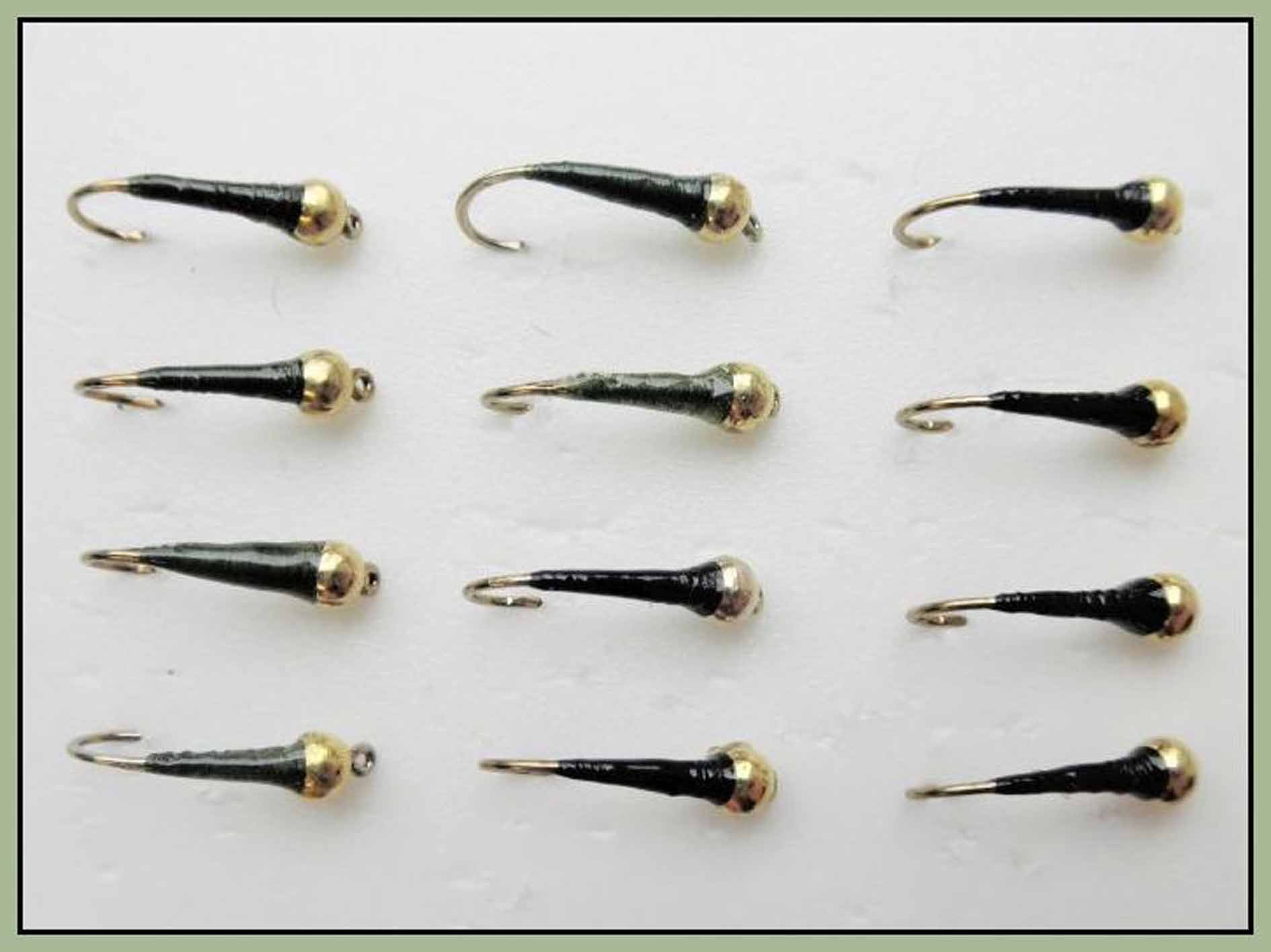 Barbless Gold Head Buzzer trout Flies, 12 Pack Olive and Black Sight Bob Killers (12)