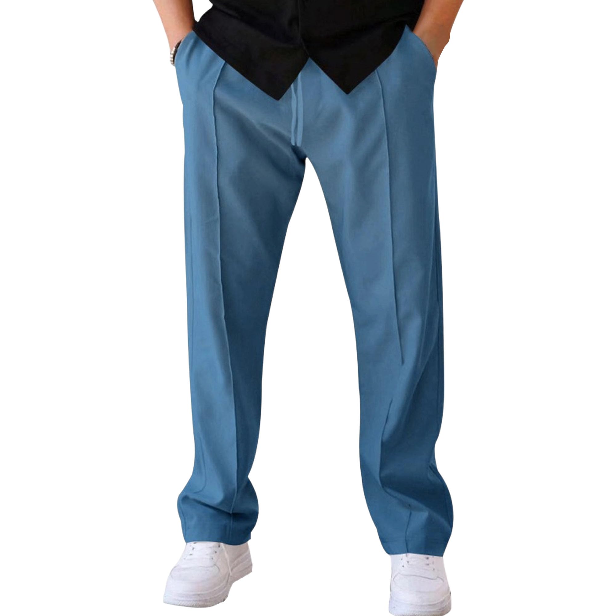 Mens Wide Leg Casual Pants Elastic Waist Loose Fit Pleated Pants Lightweight Relaxed Fit Slacks Trousers