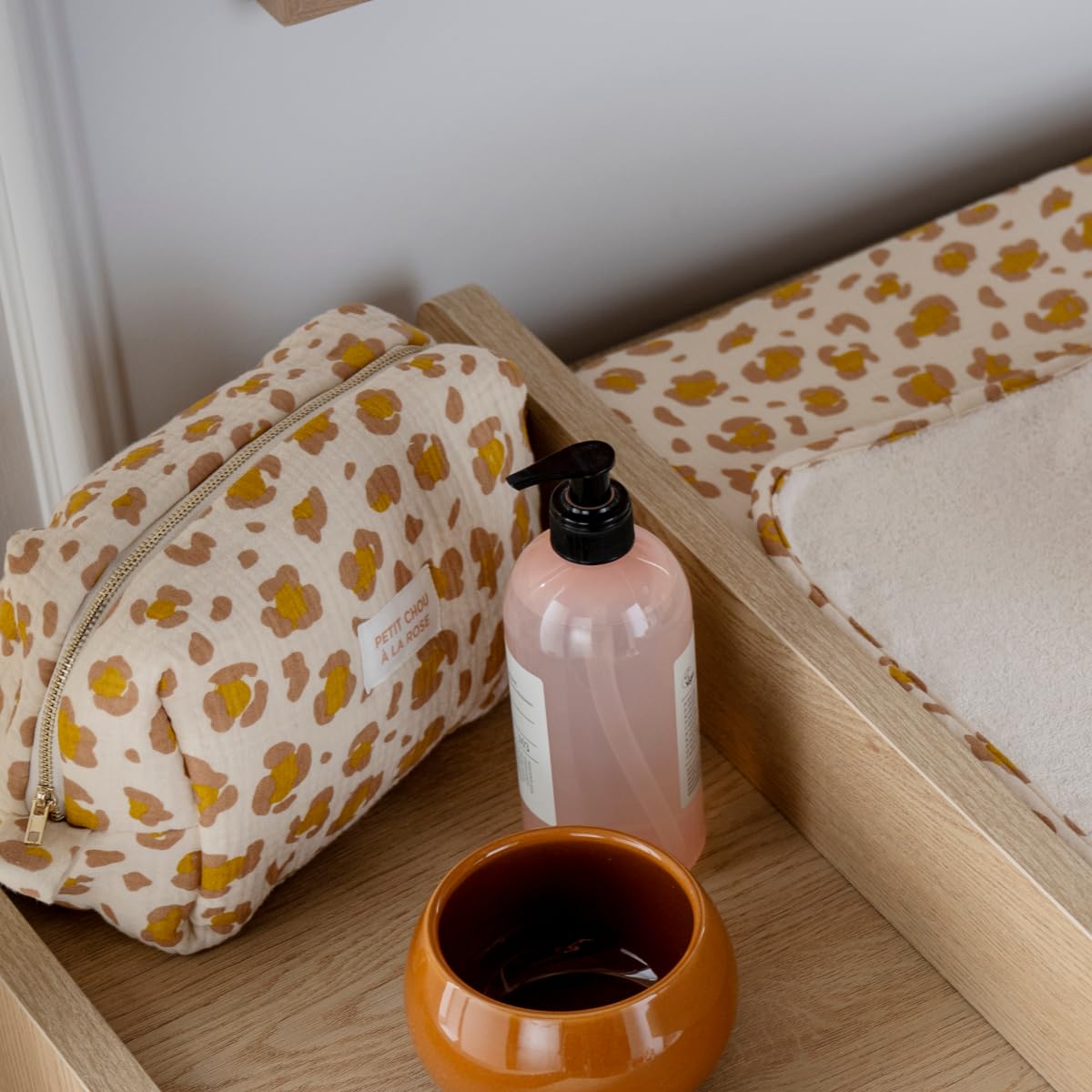 Trousse de Toilette en Gaze de Coton imprimé léopard