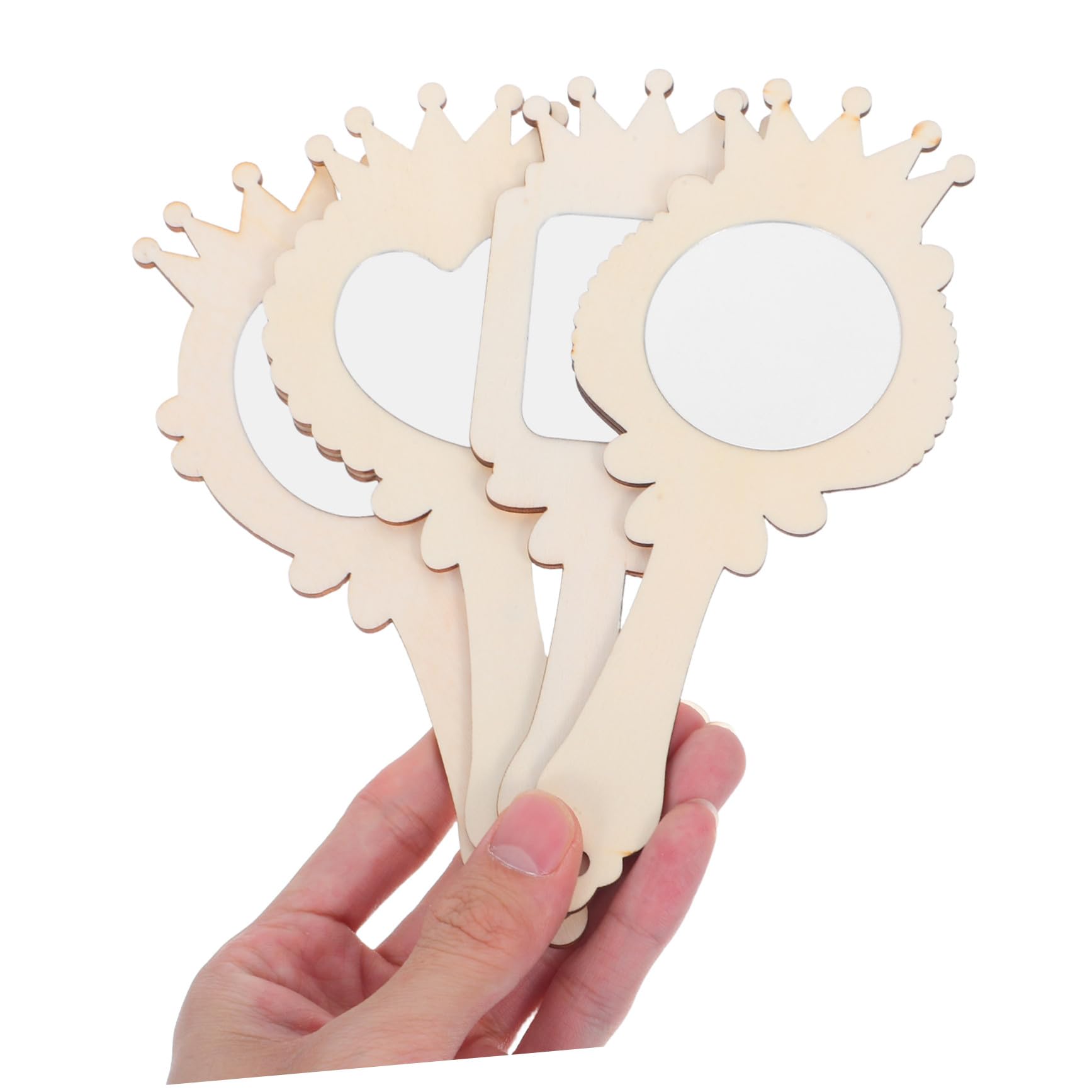 FUNNETOYU 12 Espejos de Madera para Manualidades, Espejo de Mano con Diseño de Tiara, Base sin Terminar para Pintar, Adecuado para Niñas y Fiestas
