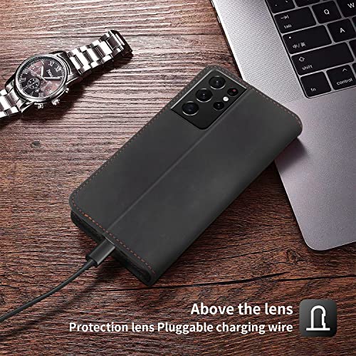 Celular Capa Samsung Galaxy S22 Ultra Case Flip Kickstand Suporte para 5 Cartões Carteira de Couro d