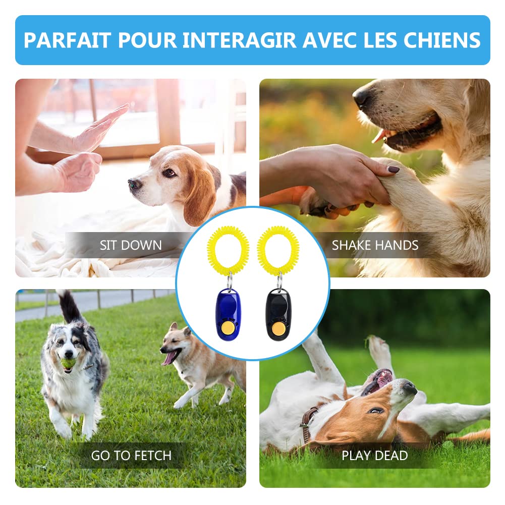 Clickers pour Chien,Clicker Training,Clicker Professionnel pour Doigt avec Bracelet Spirale,Entraînement Dressage pour Chiens Chats,Dressage pour Chien d'entraînement,Training Bouton Cliqueur,2PCS