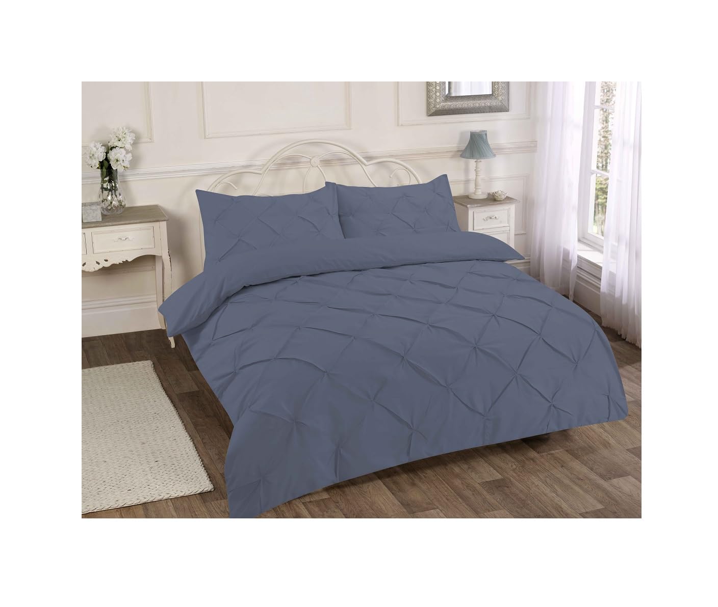 Premium Pintuck Pleat Bedding Cover Set Hotel Quality Bed Set with Pillowcase Brushed Fabric Comforter Pleat Pintuck Creased Duvet Set (Single, Grey)