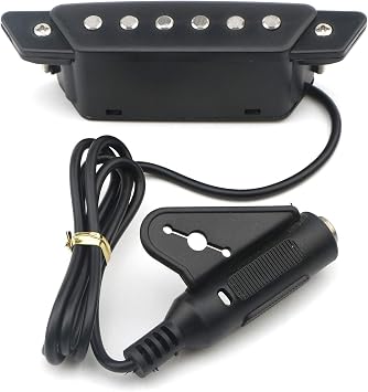 SH-85 6 String Acoustic Guitar Soundhole Pickup, Sanding Black | EQ Preamp Pickup, Active Power End-Pin Jack, For Folk Guitar & Ukulele, Low Profile Design, Easy Install No Drilling