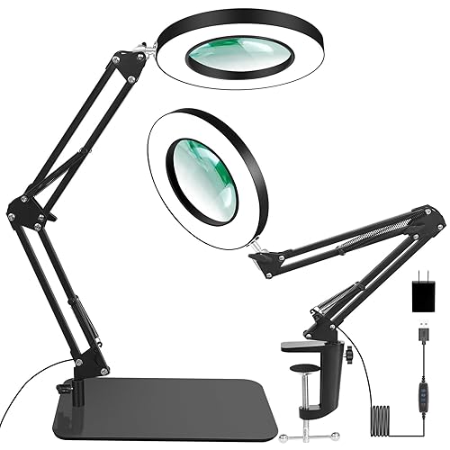 12X Magnifying Light with Stand, 2-in-1 Magnifier with Light Hands