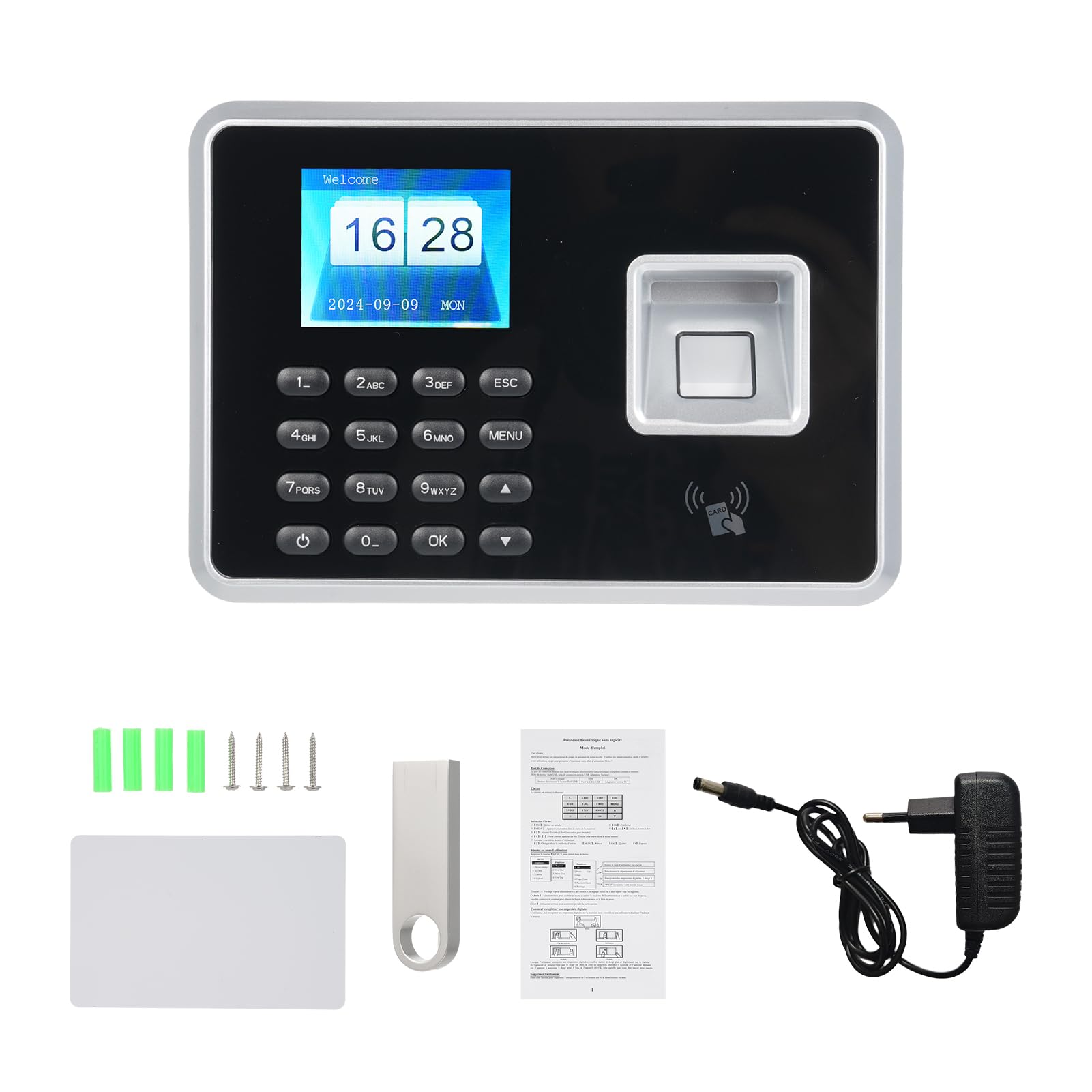 Bisofice Pointeuse Horaire Personnel, Badgeuse Pointeuse Entreprise Prenant en Charge 1000 Empreintes Digitales, 1000 Mots de Passe, 1000 Cartes d'identité, Machine de Présence pour Le Bureau, Argent
