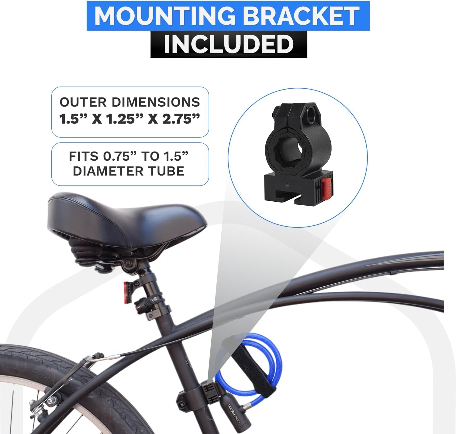 Bike Security Cable Lock Kit (2' or 4') with Keys, 2' | Weatherproof, Vinyl Coated, 10mm Security Cable, Mounting Bracket, Compact, Anti-Theft Protection, Bikes, Bicycles, Scooters