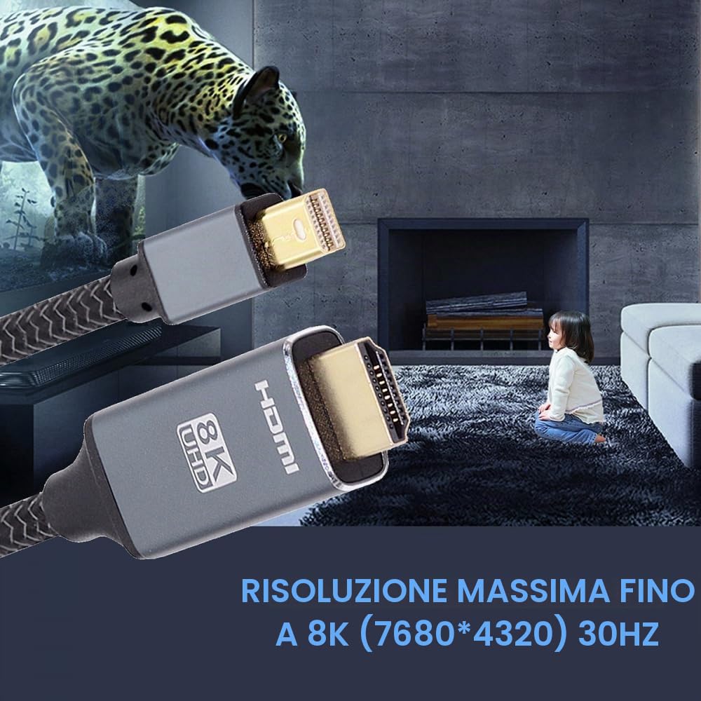 CY Mini DP DisplayPort 1.4 sorgente a HDMI 2.0 Display 8K 60hz UHD 4K MINI-DP a HDMI maschio cavo monitor