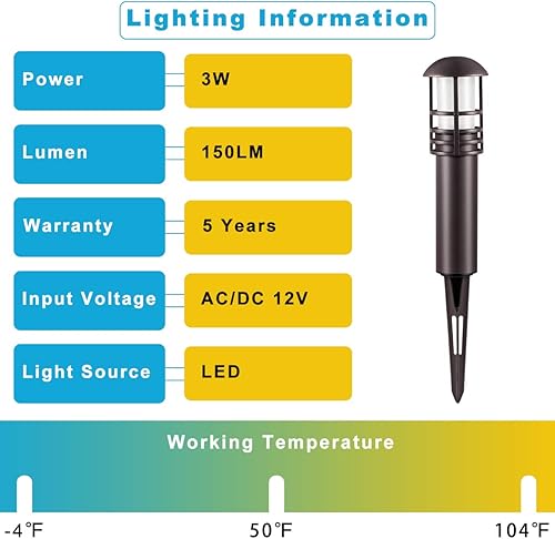 Miniatura 2 de Paquete de 4 luces de paisaje al aire libre de 3 W 12 V de bajo voltaje, IP65 impermeables, luces de jardín de 3000 K blanco cálido, lámpara de