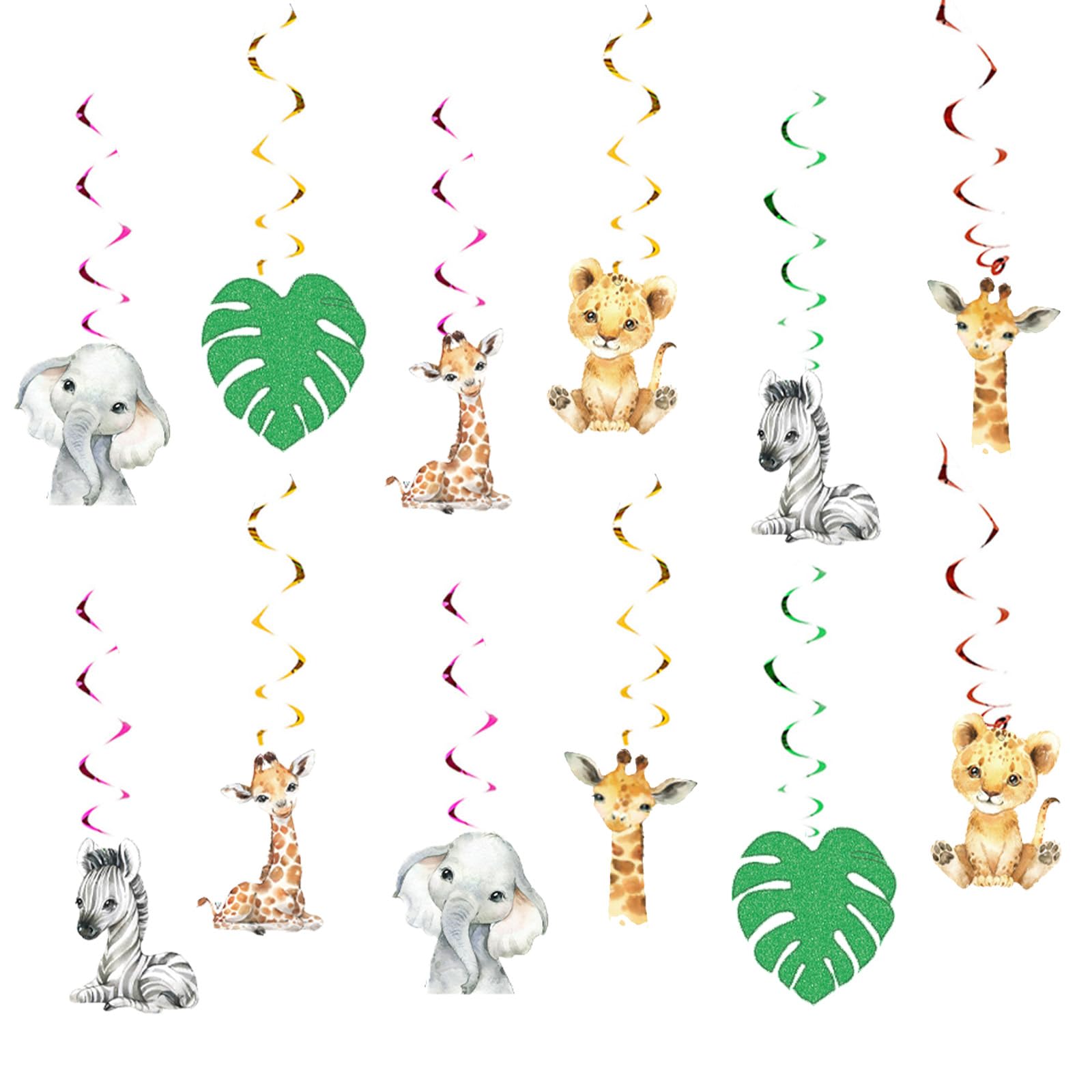 Photo 1 of 12Pcs Wild One Hanging Swirls Ceiling Streamers Decorations, for Jungle Safari Animal Birthday Party Decorations Baby Shower Kids Supplies