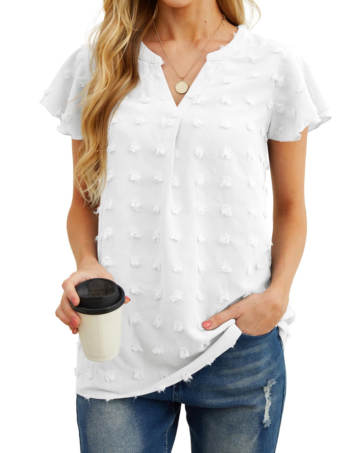 IWOLLENCE Waffle Camiseta Manga Larga Mujer Entrelazado Nudo de Corbata Blusa Manga Larga Cuello en V Loose Bat Wing Casual tee