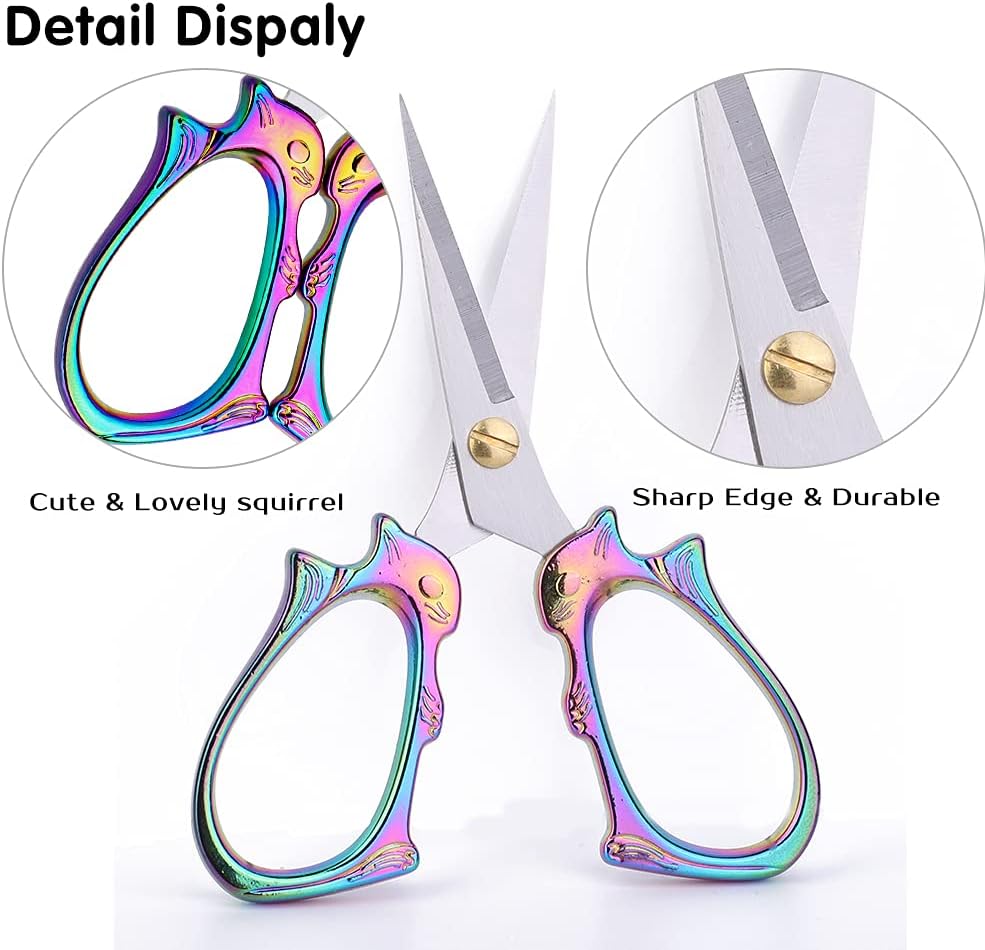 Sewing Kit Set,Wooden Sewing Kit Box,Squirrel Shaped Scissors 4.44 Inch Silver Embroidery Scissors,Sewing Supplies for Beginner Traveler and Emergency Clothing Fixes