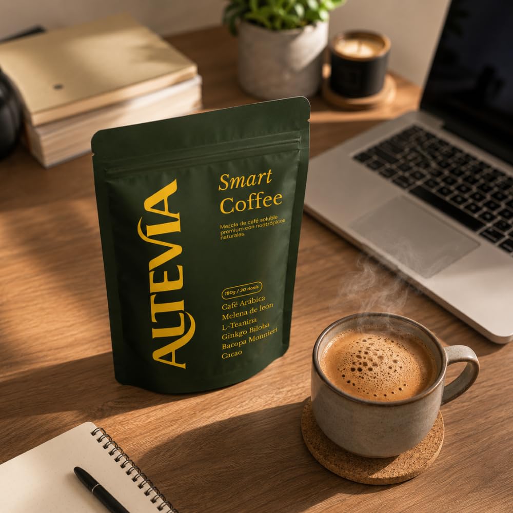 Altevia Smart Coffee, Mezcla de café con Nootrópicos Naturales: Concentración, Memoria y Agilidad Mental | Melena de León, L-Teanina, Bacopa, Ginkgo Biloba y Vitaminas B