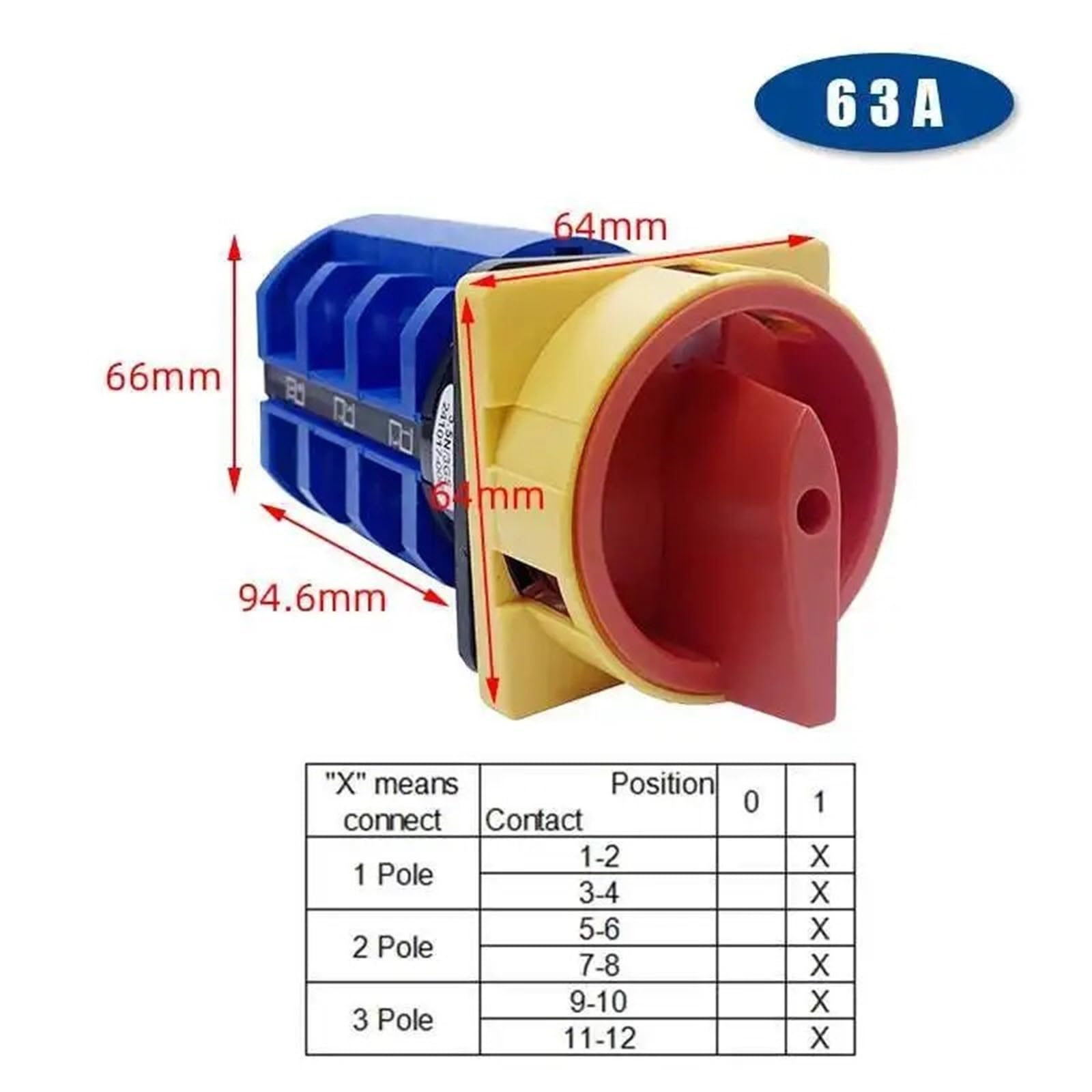 63A Padlock Isolator Changeover Rotary Cam Switch Power Cut-Off Knob Master Control Circuit Off-ON LW28 YMW26 LW26GS(3P 12Terminals) Controls Switches