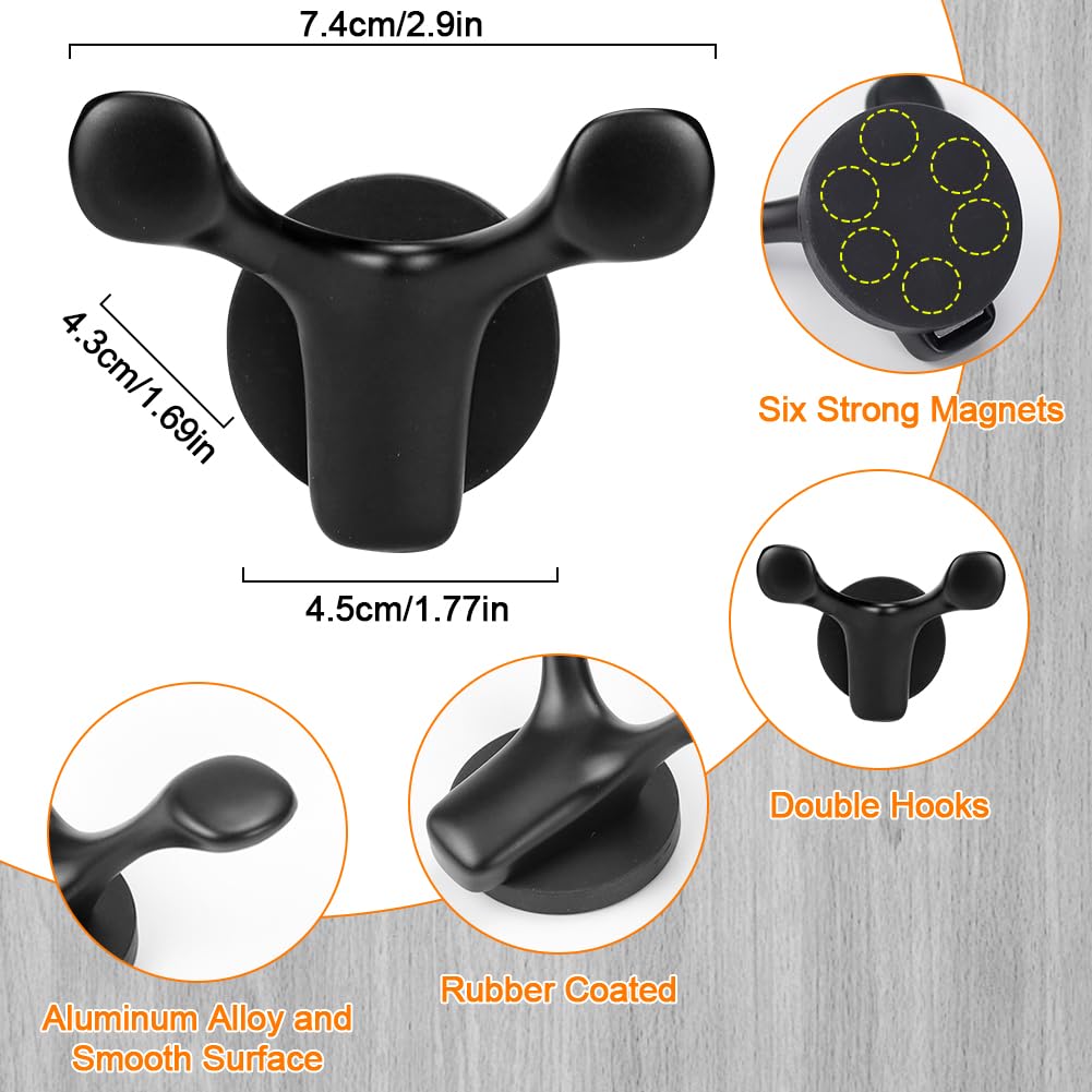 SEILETOO 2PCS Heavy Duty Magnetic Hooks Strong Magnetic Double Hooks for Metal Surface Wall, Magnetic Utility Hooks with Anti-Slip Coating for Indoor & Outdoor Hanging