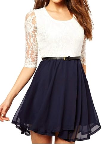 Vestito da Partito Corto Donna Donna Abito Pizzo in Chiffon Maniche Corte  3/4 Festivo Girocollo Una Linea Abito da Cocktail Abito da Sera Abiti  Eleganti da Cerimonia Vintage : Amazon.it: Abbigliamento