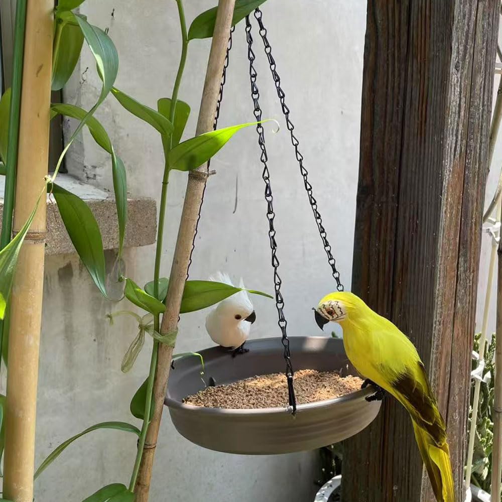 Comedero colgante para pájaros y cuenco de agua, bandeja de baño para pájaros con cadena colgante, perfecto para bebedero y estación de alimentación de pájaros silvestres