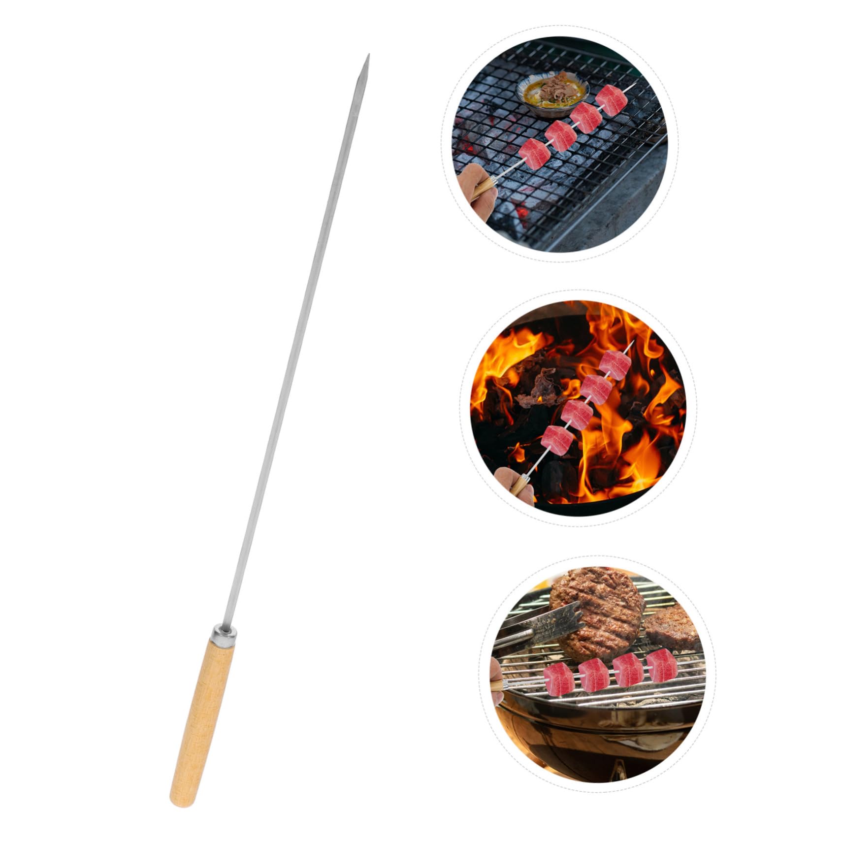 VICASKY 50pezzi Spiedini in Acciaio Inox Manico in Legno Lunghi e Larghi Per Grigliate Di Carne e Verdure Di Spiedini Riutilizzabili Per Barbecue