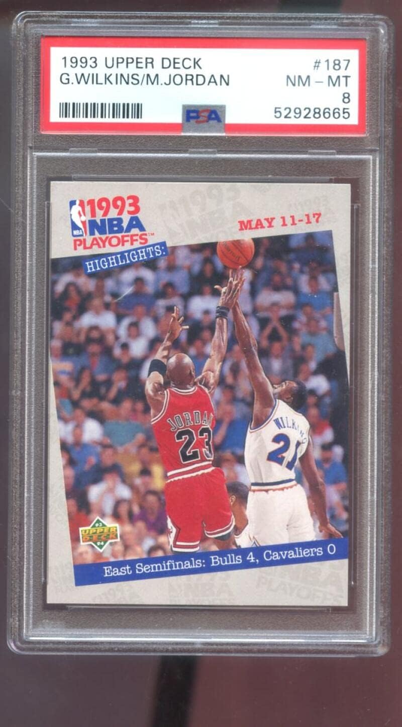 1993-94 Upper Deck #187 Michael Jordan PSA 8 Graded Basketball Card NBA Playoffs East Semifinals Highlights Chicago Bulls 1993 1994 93 94 Gerald Wilkins