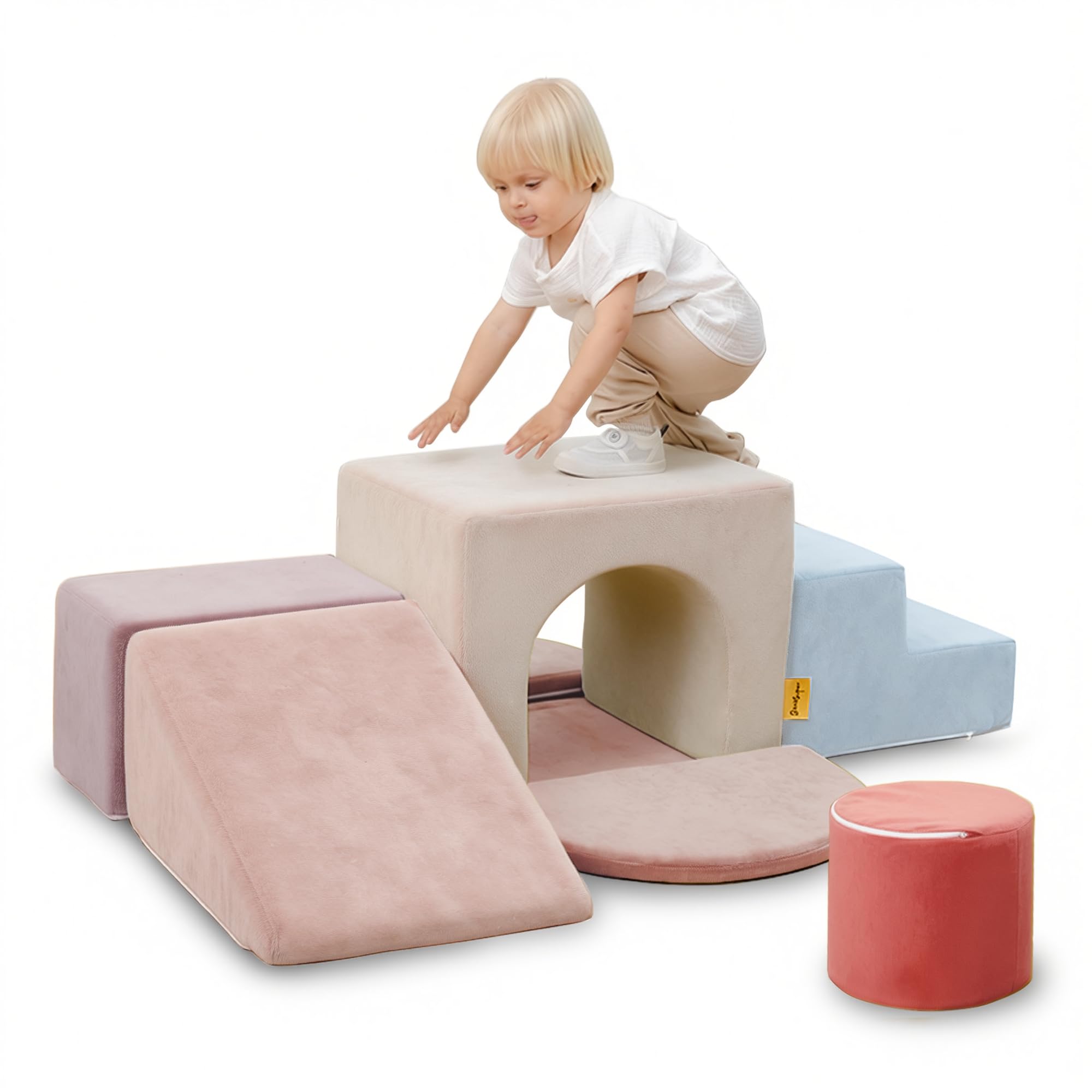 BanaSuper Kids Soft Play Set, Baby Foam Climbing Blocks, Climb and Crawl Foam Blocks, Toddler Indoor Soft Playground for Sensory Motor Skills, Montessori Activity Toys, EN71 Certified, Baby Blue Pink
