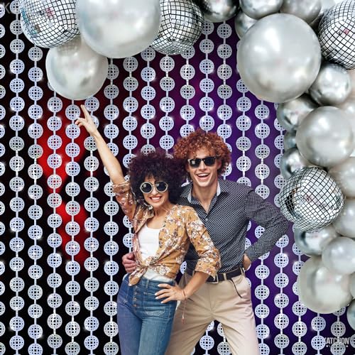 Image of Silver Disco Ball Streamers Curtain - Pack of 2 | Disco Ball Party Decorations | Bachelorette Party Decorations | Birthday Decorations, Bridal Shower Decoration, Engagement, Wedding Decor, KatchOn