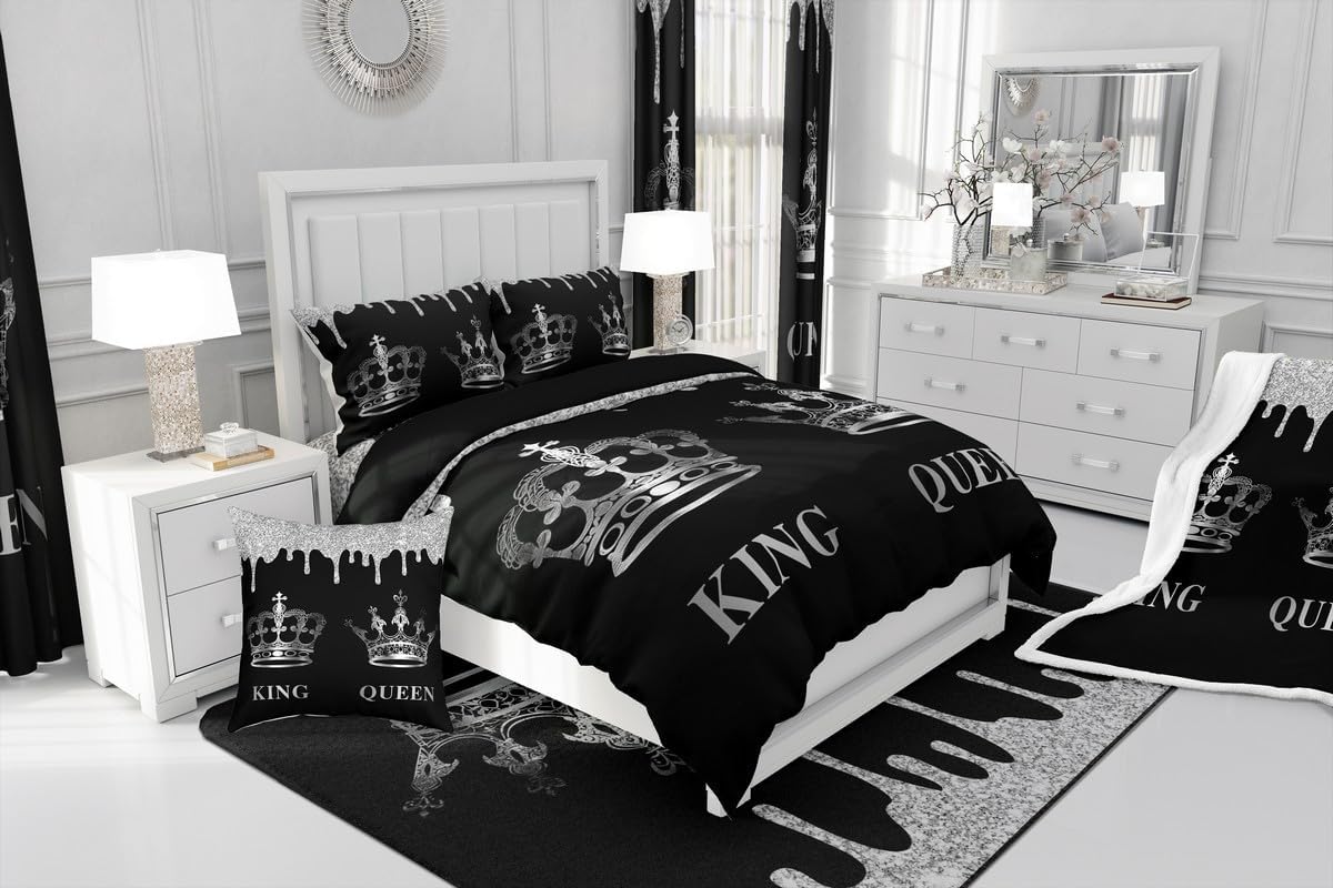 Feelyou King and Queen Living Room Rugs for Kids Boys Girls Couple Lover Print Accent Rug Area Rug 5x7 Valentine Day Indoor Floor Mat Decor Grey and Black Decorative Rug Romantic