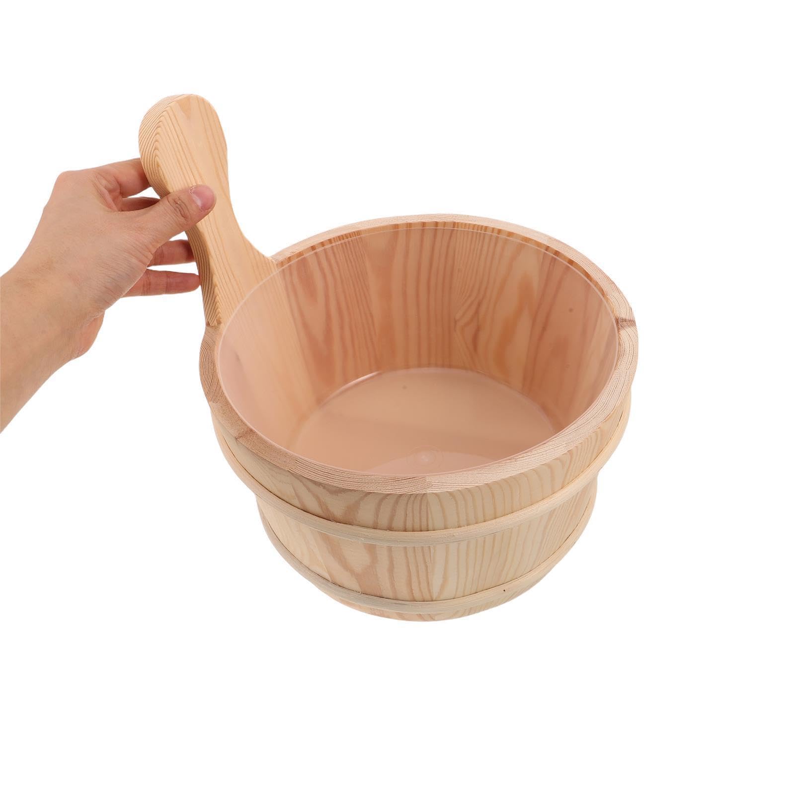 YARNOW Badeeimer 4l mit Ergonomischem Griff, 1 Satz für Sauna | Naturmaterial, Beige, Leicht zu Tragen mit Stabilem Henkel, Passend für Bad und Zuhause