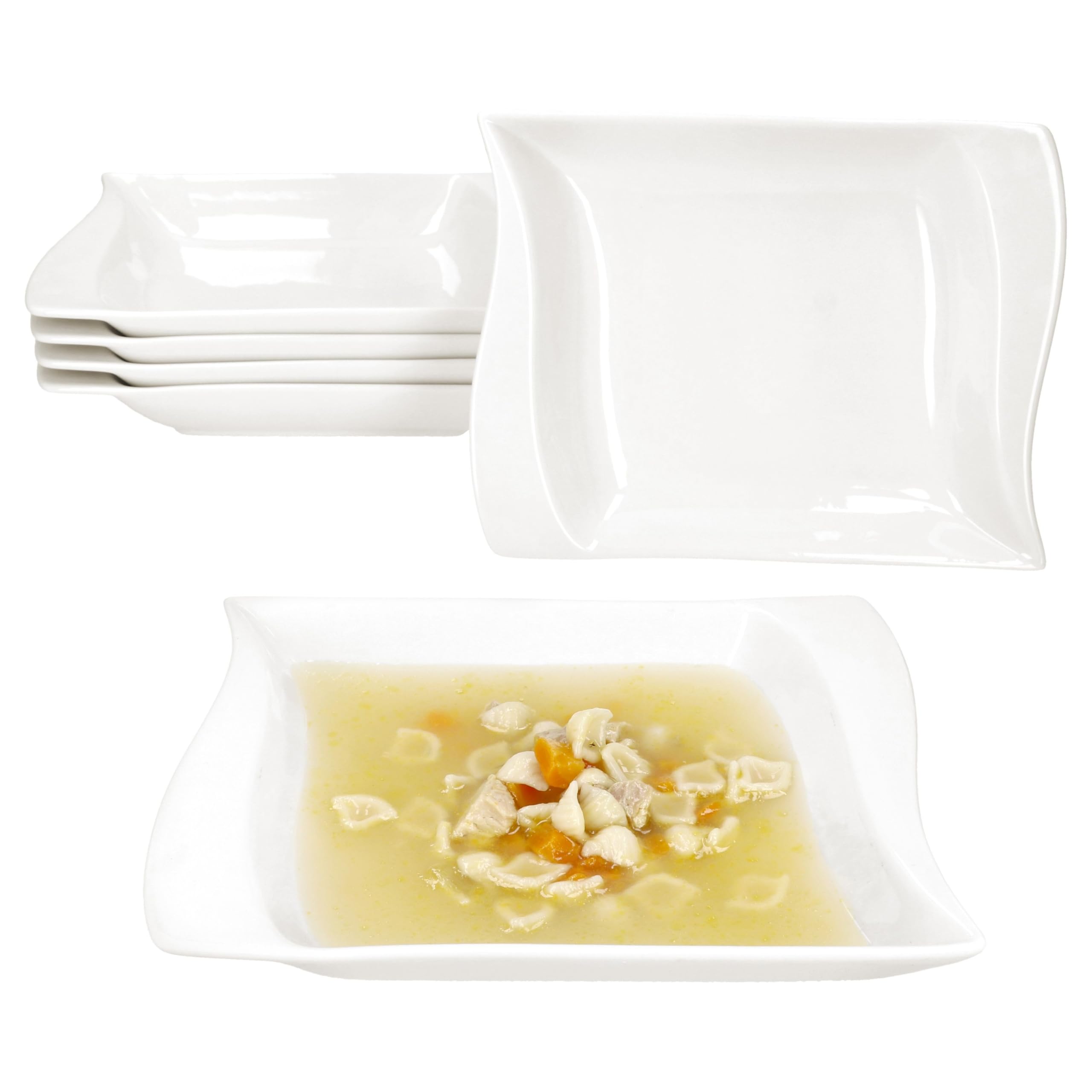 MamboCat Ivory Lot de 6 assiettes creuses I 300 ml I Assiettes creuses en porcelaine blanc ivoire pour 6 personnes I Pour salade, soupe, pâtes, etc. pour le petit-déjeuner, le midi, le café et le