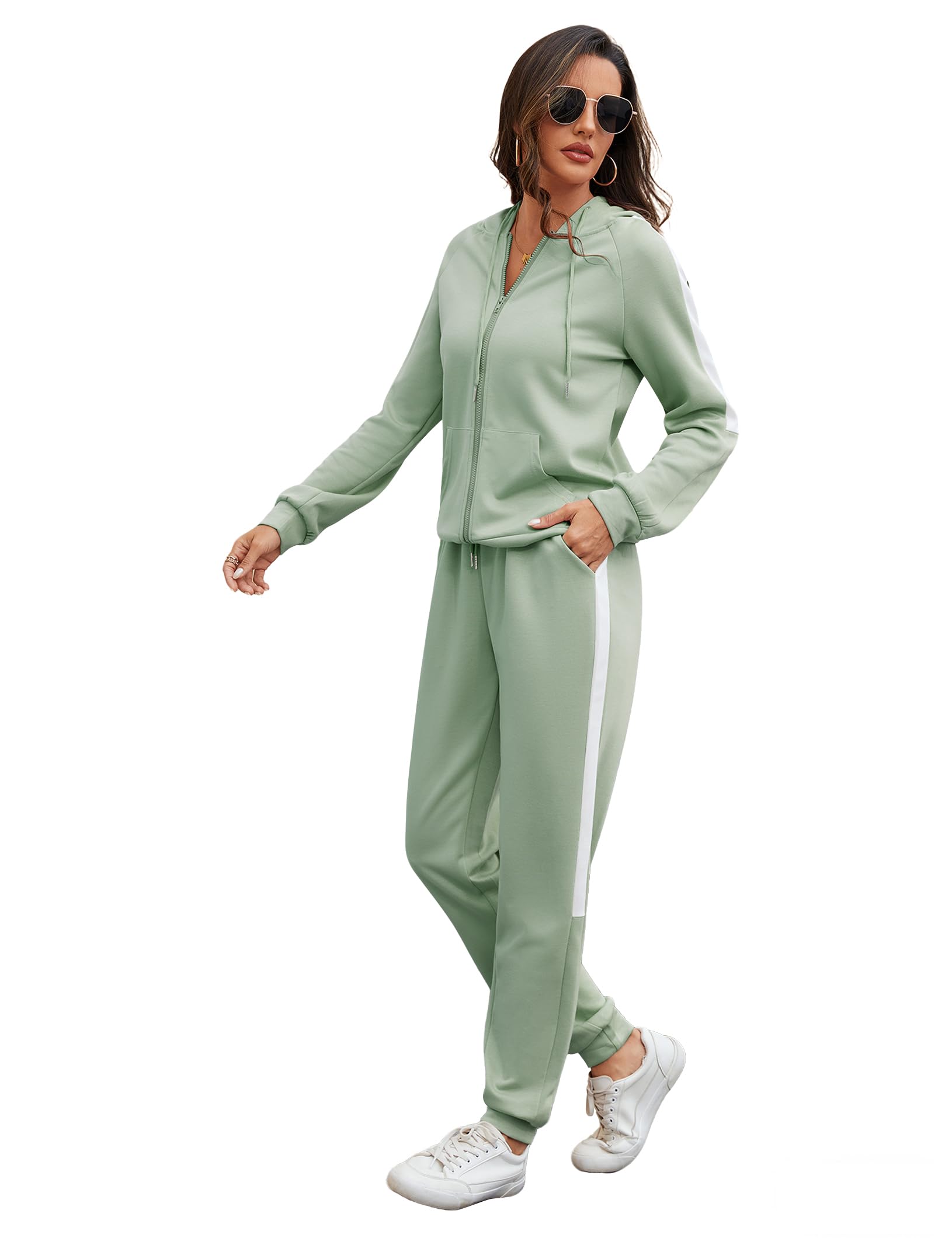 Marvmys 2 Piece Tracksuit for Women Set Zip Up Hoodies Sweatsuits Color Block Jogging Suit with Pockets