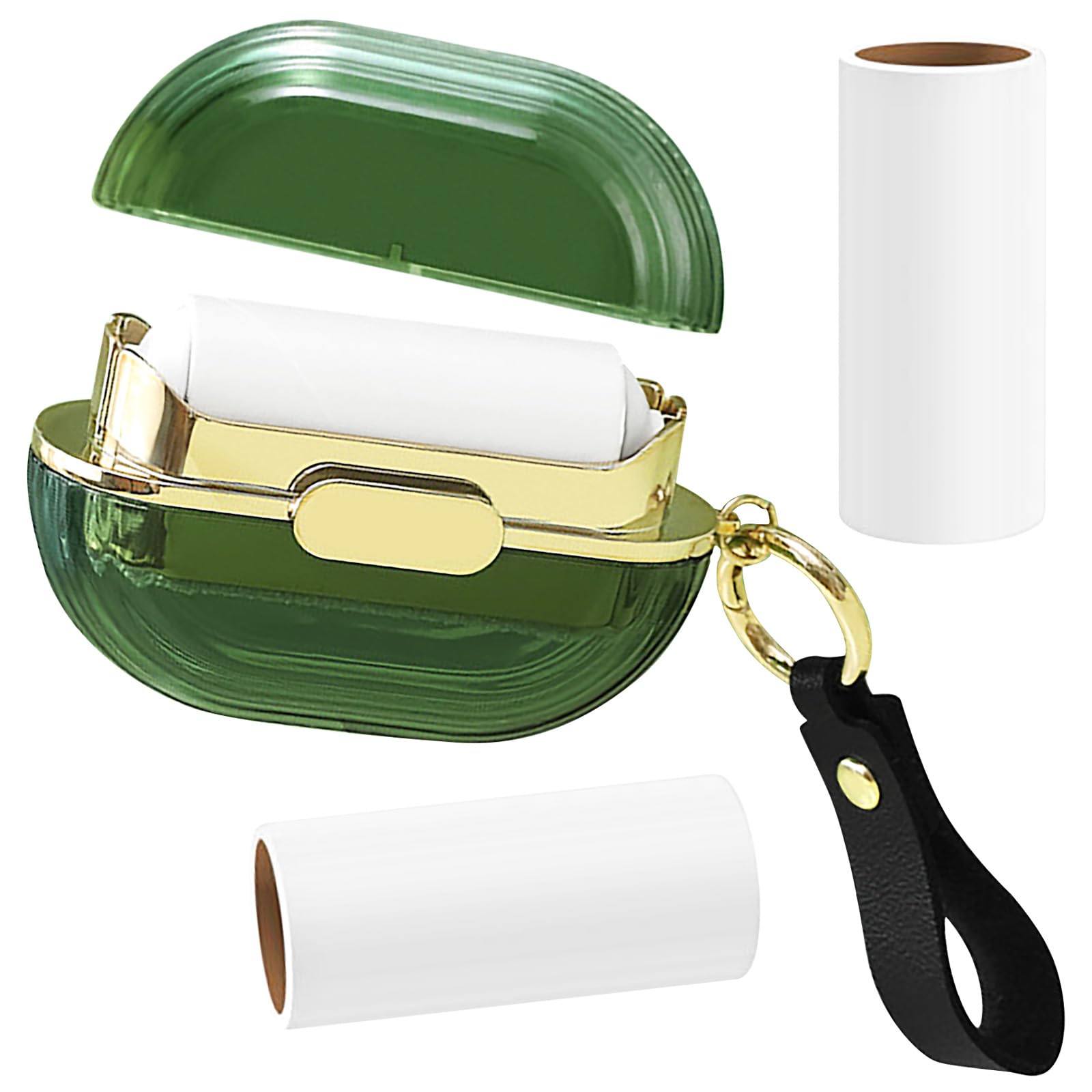 Double-Sided Travel Portable Lint Roller with Hand Strap,Reusable Mini Extra Sticky Hair Remover,Luxury Lint Remover for Sofa,Sheets,Car Cushions,Clothes Bag Dust Dog Cat Pet Fuzz with 2 Refills,Green